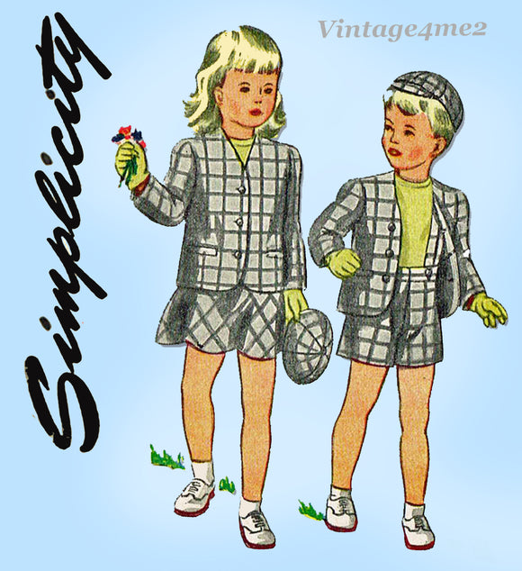 1940s Vintage Simplicity Sewing Pattern 1201 WWII Toddler Boy Girl Suits Size 2