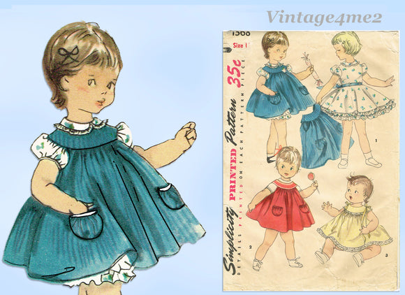 Simplicity 1368: 1950s Sweet Toddler Girls Dress Size 1 Vintage Sewing Pattern