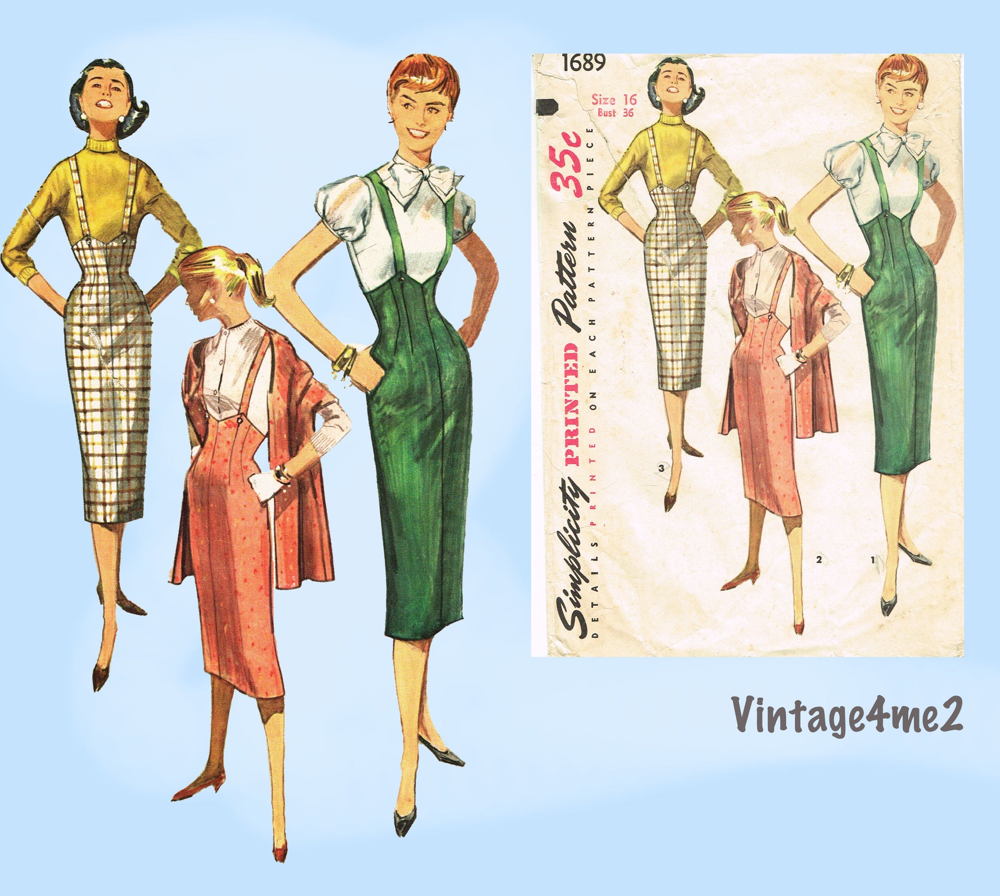 Simplicity 1689: 1950s Misses High Waist Suspender Skirt 36 B VTG Sewi –  Vintage4me2