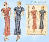 Simplicity 1748: 1930s Stunning Misses Street Dress Sz 34 B Vintage Sewing Pattern