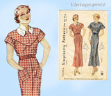 Simplicity 1748: 1930s Stunning Misses Street Dress Sz 34 B Vintage Sewing Pattern