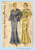 Simplicity 2091: 1930s Rare Misses Evening Gown Sz 38 Bust Vintage Sewing Pattern