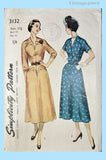 1940s Vintage Simplicity Sewing Pattern 3132 Stunning Misses Street Dress Sz 39 B