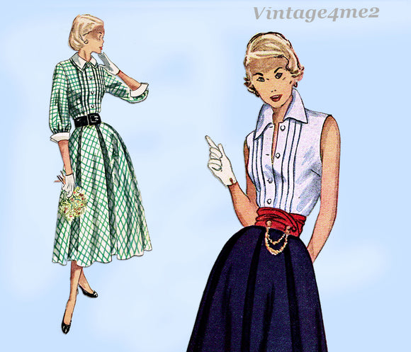 Simplicity 3144: 1950s Charming Misses Skirt & Tucked Blouse Vintage Sewing Pattern