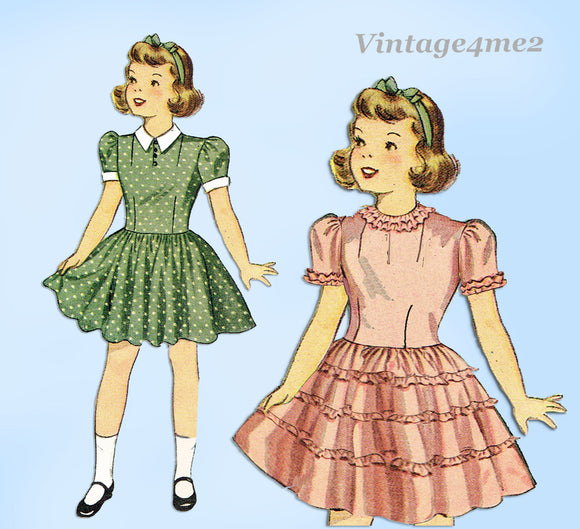 1940s Vintage Simplicity Sewing Pattern 4082 Sweet WWII Toddler Girls Dress Sz 6