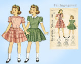 1940s Vintage Simplicity Sewing Pattern 4082 Sweet WWII Toddler Girls Dress Sz 6