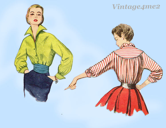 1950s Vintage Simplicity Sewing Pattern 4237 Stunning Misses Blouse Size 34 B