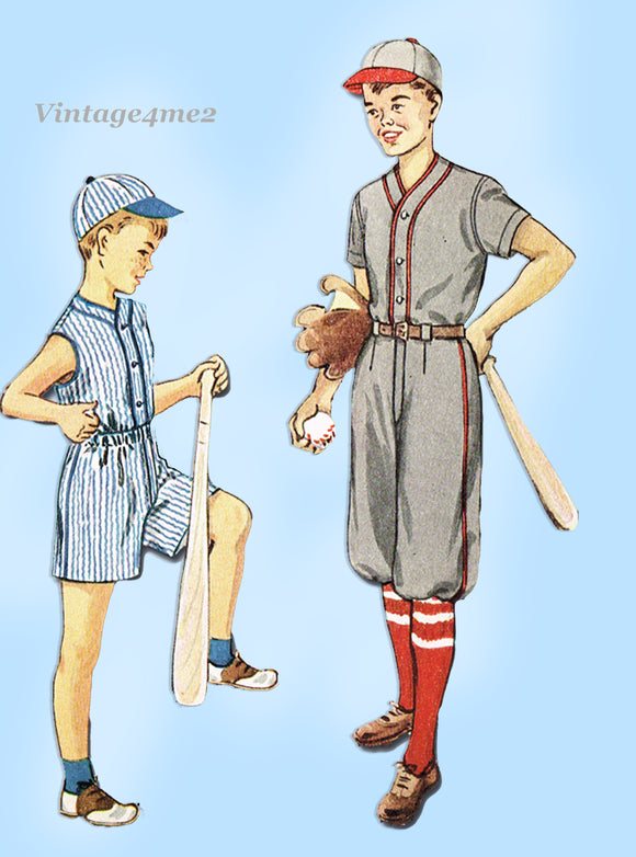 Simplicity 4267: 1950s Boys Size 6  Baseball Uniform  Vintage Sewing Pattern UNCUT