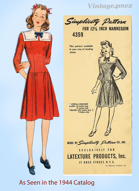 1940s Vintage Simplicity 4359 Latexure Manikin Mannequin Doll Clothes Pattern 12.5 Inch