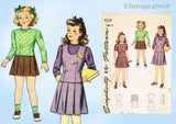 1940s Vintage Simplicity Sewing Pattern 4508 Cute WWII Little Girls School Ensemble Sz 8