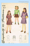 1940s Vintage Simplicity Sewing Pattern 4508 Cute WWII Little Girls School Ensemble Sz 8