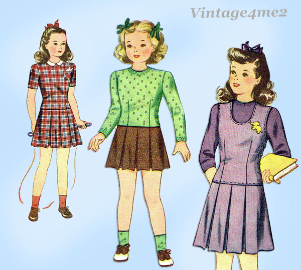 1940s Vintage Simplicity Sewing Pattern 4508 Cute WWII Little Girls School Ensemble Sz 8