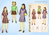 1940s Vintage Simplicity Sewing Pattern 4508 Cute WWII Little Girls School Ensemble Sz 8