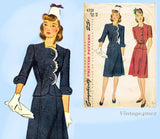 1940s Vintage Simplicity Sewing Pattern 4701 Uncut Misses WWII Suit Sz 34 B