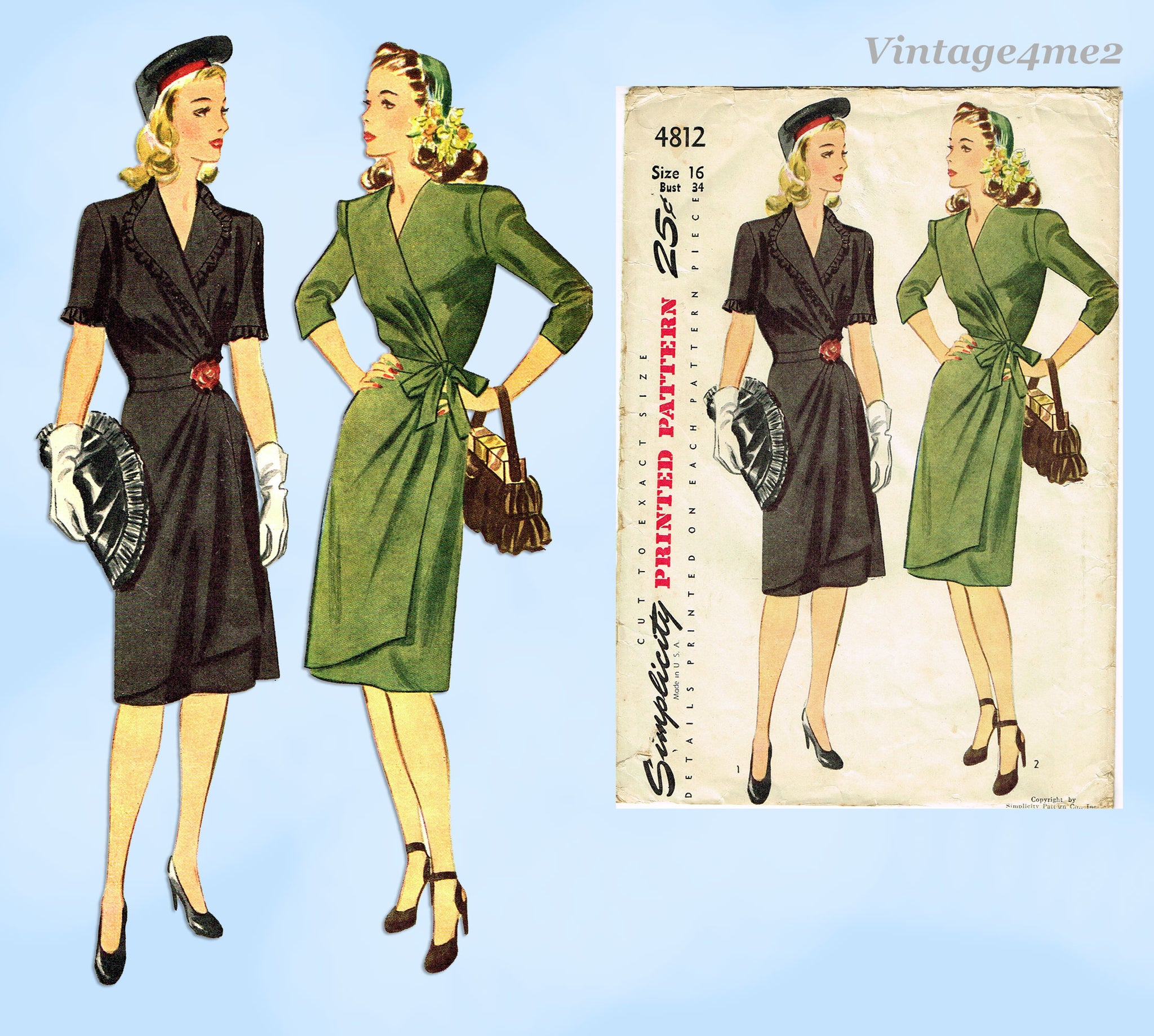 Early 1940s Evening Dress Sewing Pattern Bust 32 B32 Simplicity Pattern Co  Reproduction, 3421