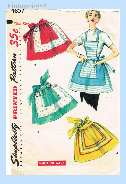 1950s Vintage Simplicity Sewing Pattern 4857 Easy Misses 1 Yard Apron Fits All