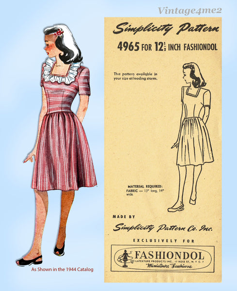 1940s Vintage Simplicity 4965 Latexure Manikin Mannequin Doll Clothes Pattern 12.5 Inch