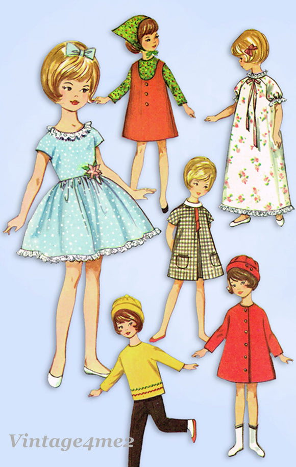 1960s Vintage Simplicity Sewing Pattern 6207 8 Inch Penny Brite Doll Clothes Set