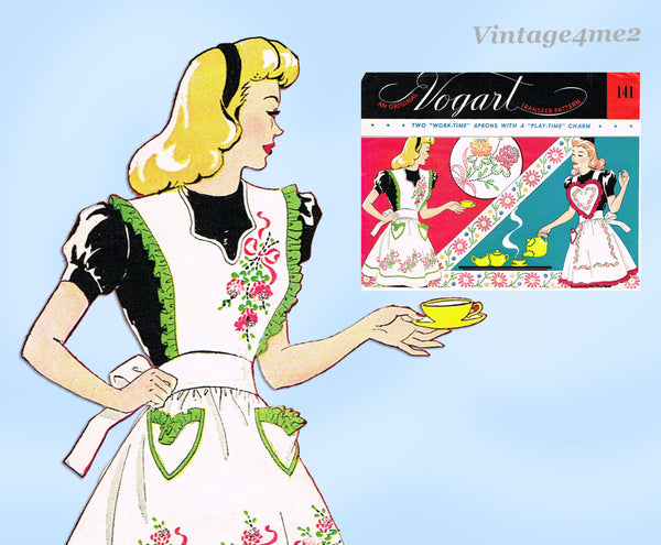 1950s VTG Vogart Embroidery Transfer 141  Uncut Ladies Embroidered Aprons Pattern