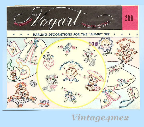 1950s Vintage Vogart Embroidery Transfer 266 Uncut Mommy's Angel Baby Motifs