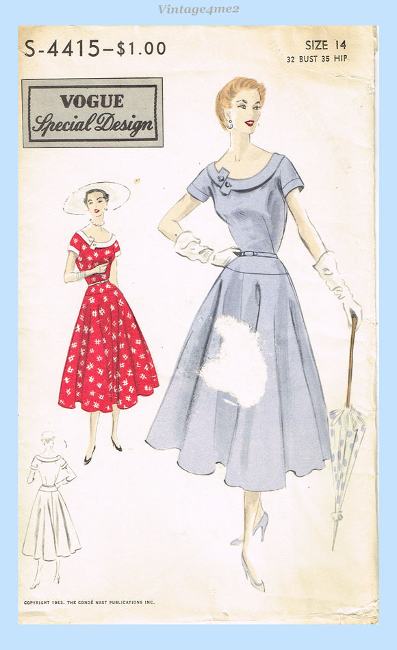 Vogue 4415: 1950s Stylish Uncut Misses Dress Size 32 B Vintage Sewing Pattern