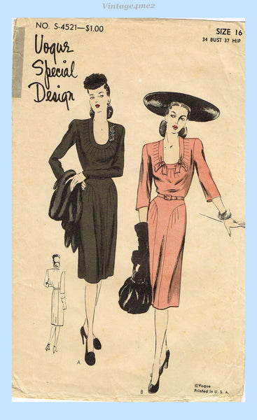 Vogue Special Design 4521: 1940s Uncut Misses Dress 34 B Vintage Sewing Pattern