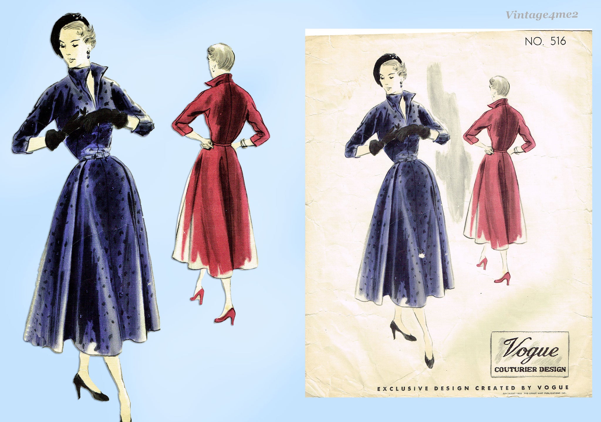 Orders Vintage 40's Vogue Couturier Pattern 245 Cocktail Evening Dress with Hollywood Film Glamour RARE Vintage Sewing Pattern Bust 30 inches