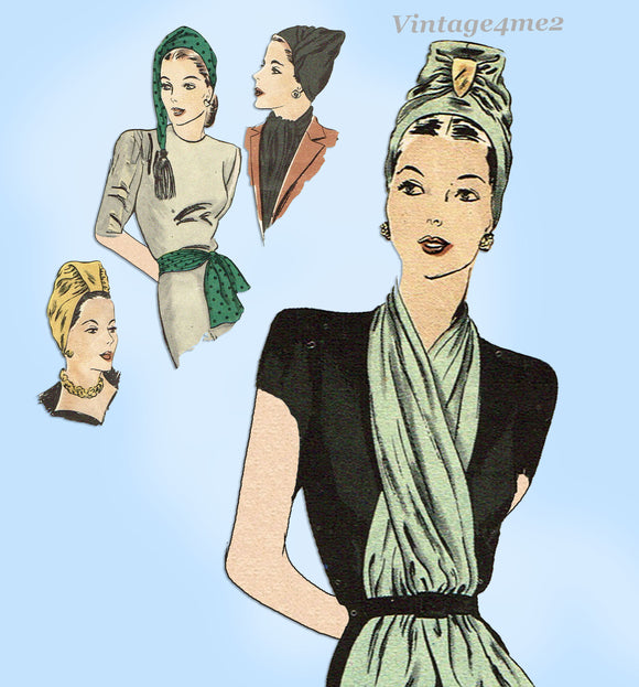 Vogue 5337: 1940s Rare Uncut Misses Turban Hat Set Vintage Sewing Pattern