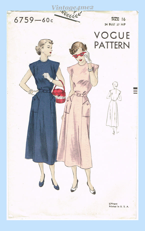 1940s Vintage Vogue Sewing Pattern 6759 Easy Misses Street Dress Size 34 Bust