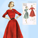 Vogue 7561: 1950s Stunning Uncut Misses Street Dress Sz 34 B Vintage Sewing Pattern