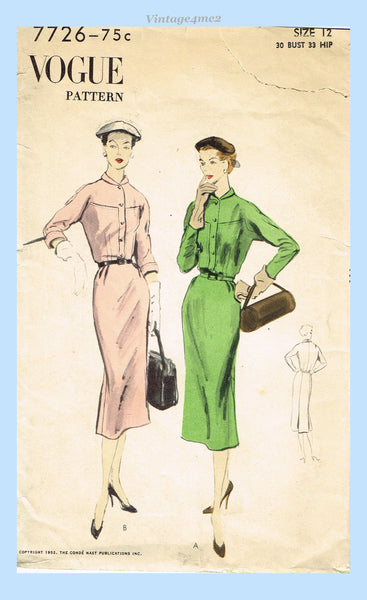 Vogue 7726: 1950s Stunning Uncut Misses Dress Sz 30 B Vintage Sewing Pattern