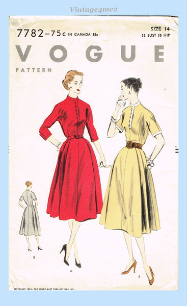 Vogue 7782: 1950s Classic Uncut Misses Street Dress 32 B Vintage Sewing Pattern