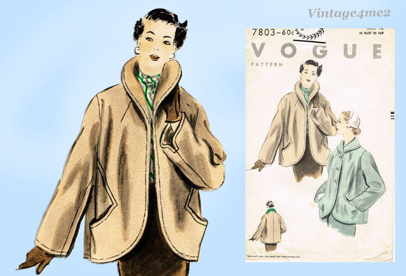 1950s Vintage Vogue Sewing Pattern 7803 Misses Chunky Jacket Uncut