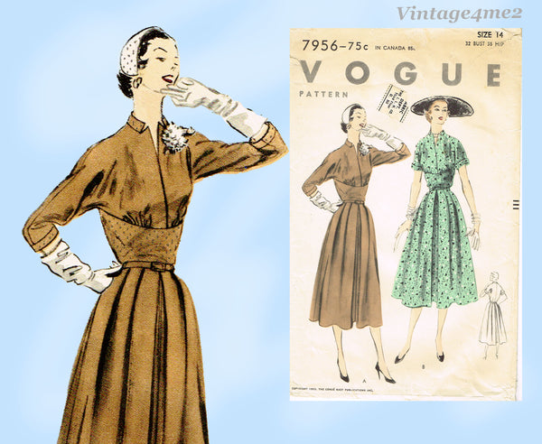 1950s Vintage Vogue Sewing Pattern 7956 Misses Dress Amazing Midriff Bodice