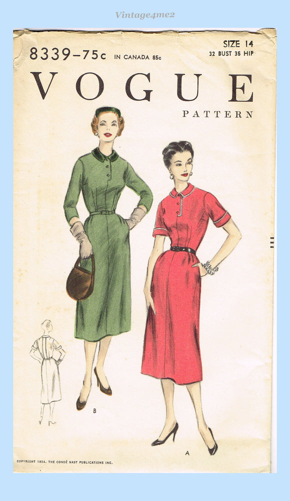 Vogue 8339: 1950s Classic Uncut Misses Dress Size 32 B Vintage Sewing Pattern