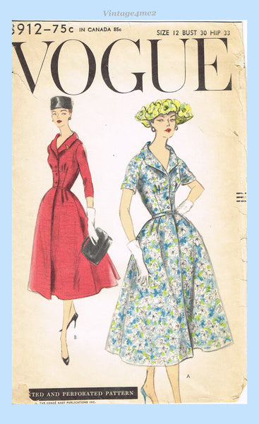 Vogue 8912: 1950s Stylish Uncut Misses Coat Dress Sz 30 B Vintage Sewing Pattern