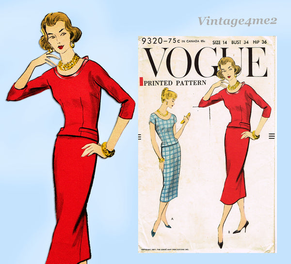 Vogue 9320: 1950s Chic Misses Slender Dress Sz 34 Bust Vintage Sewing Pattern