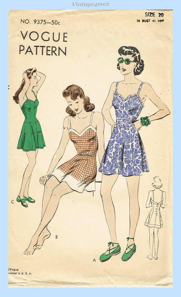 Vogue 9375: 1940s Rare Uncut Misses Bathing Suit Sz 38 B Vintage Sewing Pattern