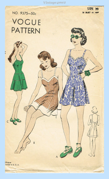 Vogue 9375: 1940s Rare Uncut Misses Bathing Suit Sz 38 B Vintage Sewing Pattern