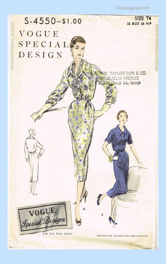 Vogue Special Design S-4550: 1950s Uncut Misses Dress Sz 32 B Vintage Sewing Pattern