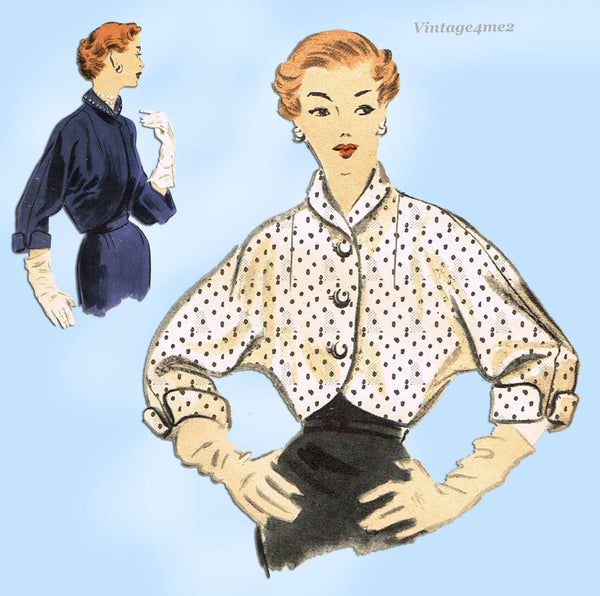 Vogue 7590: 1950s Stunning Misses Batwing Jacket Sz 34 B Vintage Sewing Pattern