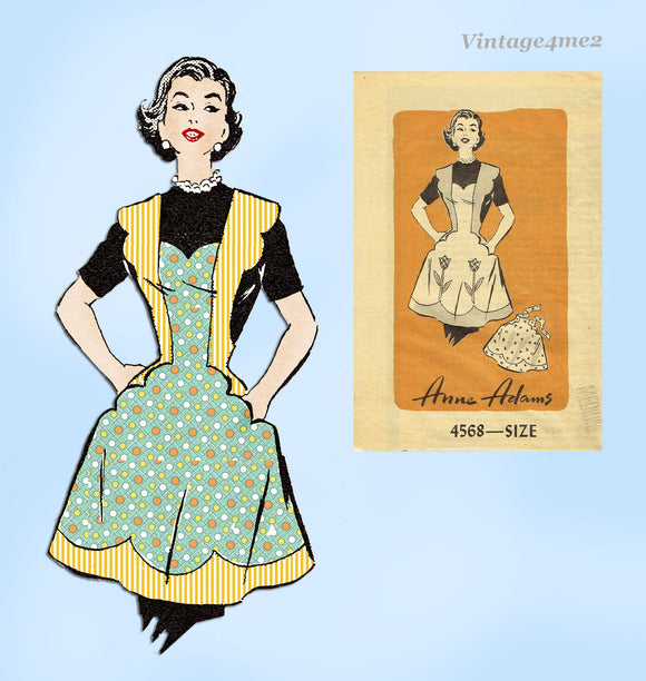 1950s Vintage Anne Adams Sewing Pattern 4568 Cute Fitted Scalloped Apron 36 38 Bust