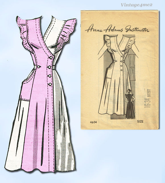 1940s Vintage Misses' Sun Dress Uncut Anne Adams Sewing Pattern 4604 Size 34