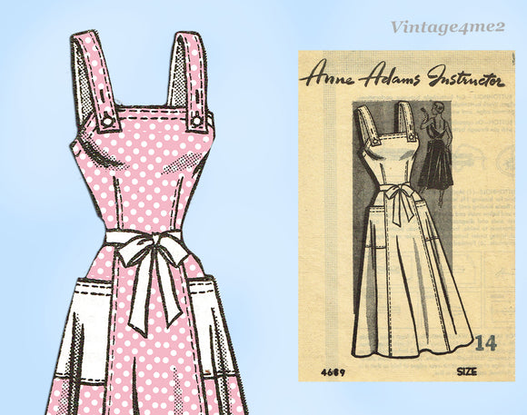 Anne Adams 4689: 1950s Misses Easy Wrap Sun Dress 32B Vintage Sewing Pattern