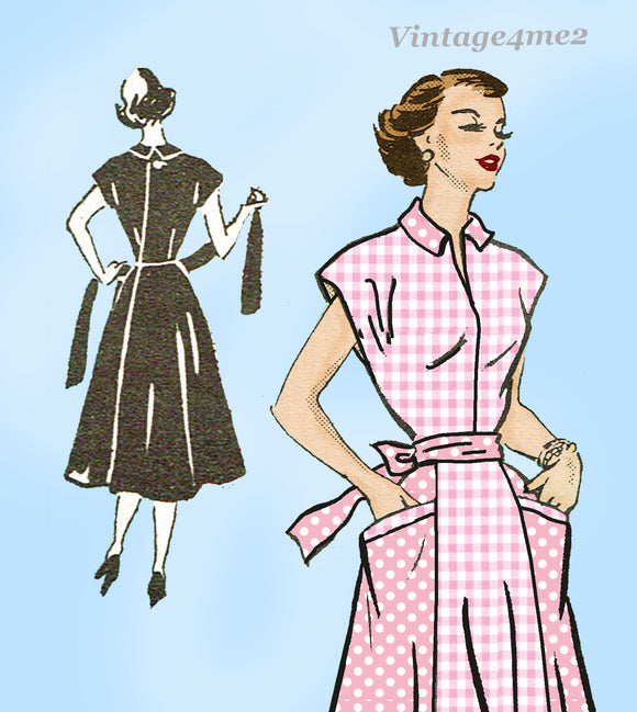 Anne Adams 4787: 1950s Uncut Misses Wrap Dress Sz 38 B Vintage Sewing Pattern