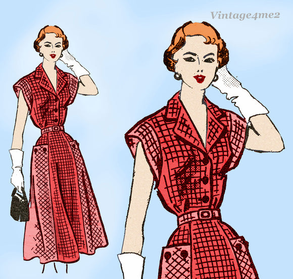 1950s Vintage Anne Adams Sewing Pattern 4992 Misses Shirtwaist Dress Size 36 Bust