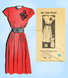 Anne Adams 4955: 1940s Uncut Misses Day Dress Sz 32 B Vintage Sewing Pattern