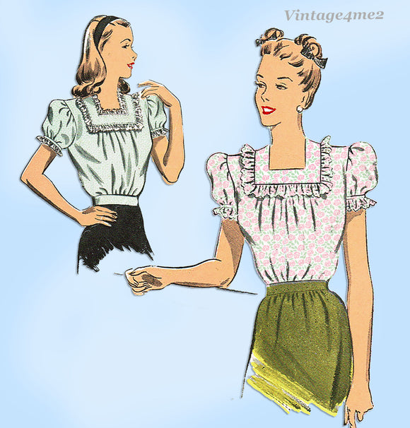 1940s Vintage Advance Sewing Pattern 3994 Misses WWII Blouse Size 30 Bust