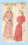 1940s Vintage Advance Sewing Pattern 4705 Misses Assymetric Dress Size 32 Bust