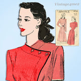 1940s Vintage Advance Sewing Pattern 4705 Misses Assymetric Dress Size 32 Bust